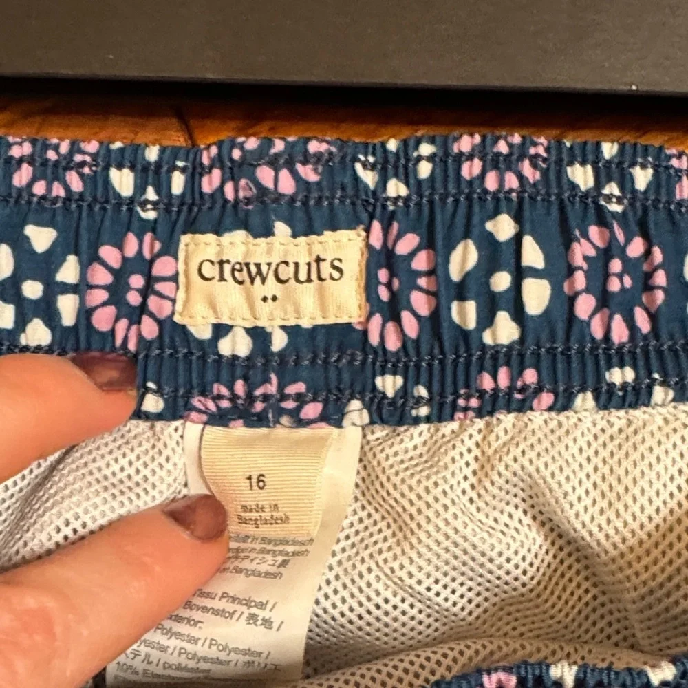 Crew cuts boys size 16 swim trunks navy with pink detail